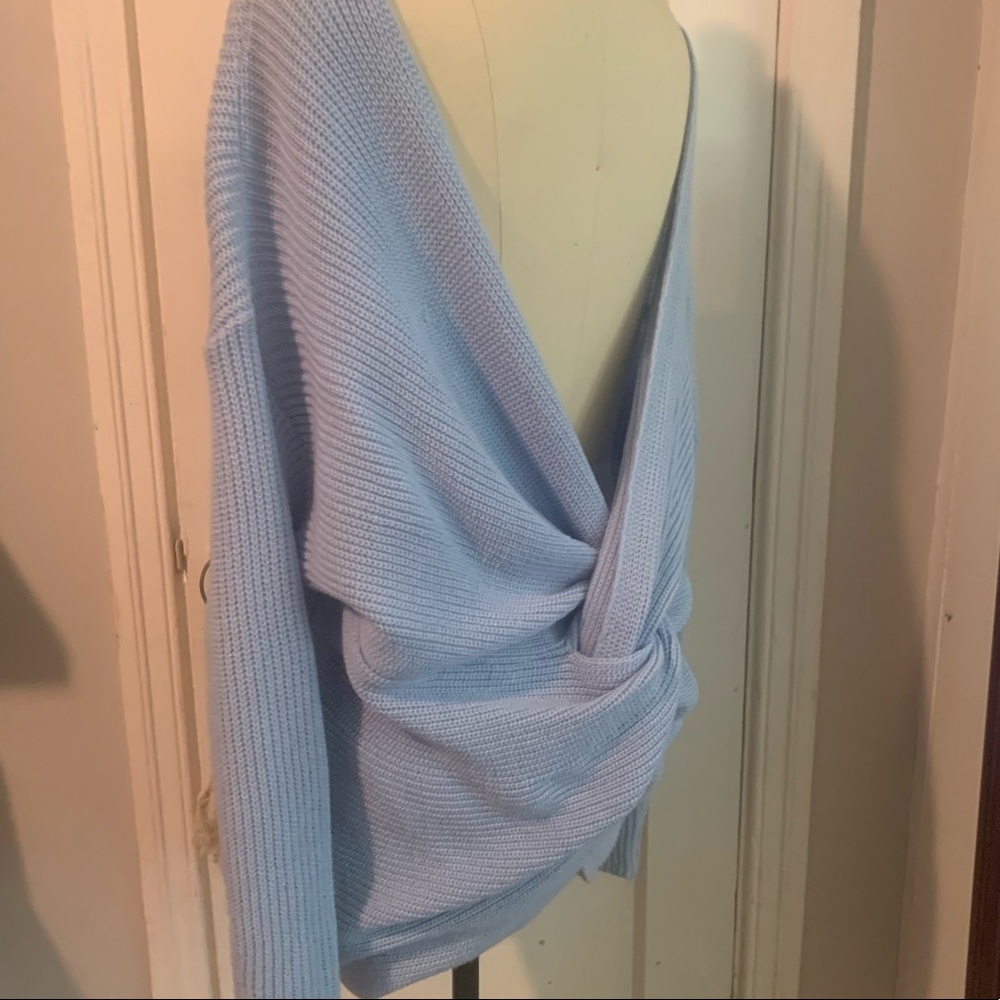 Oversized blue sweater with open back!